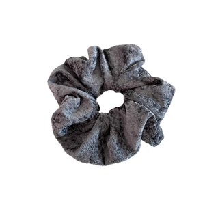Soft snowflake plush scrunchie in dark grey with fluffy texture and high elasticity hair tie