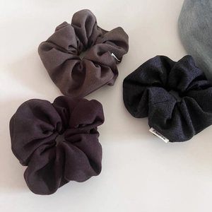 Set of 3 minimalist wool blend scrunchies in dark brown, grey and purple shades