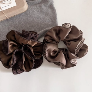 Leopard Print Satin Stitching Large Scrunchie Handmade Satin Hair Tie Elegant Fashion Hair Accessories For Women Daily