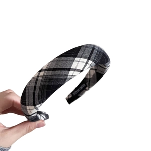 Classic black and white plaid padded sponge headband with handmade gold foil lettering