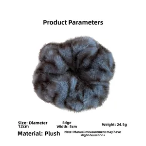 Detailed plush zebra pattern hair scrunchie with 12cm diameter and 5cm width measurements