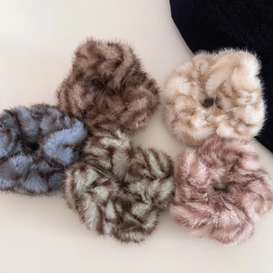 5-piece plush zebra pattern scrunchies set in various colors for women bun hair styling