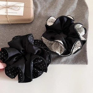 Korean Simple Black White Polka Dot Satin Patchwork Scrunchie High End Overlock Hair Tie For Women Hair Accessories