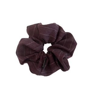 Retro British style striped dark purple herringbone fabric oversized scrunchie for women