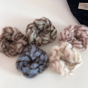 Plush zebra pattern hair scrunchies set of 5 in soft autumn and winter assorted colors