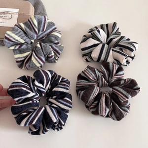 Set of 4 vintage American style striped knit scrunchies in assorted retro colors