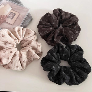 Women Korean Knitted Floral Scrunchie Soft Winter Snowflake Pattern Elastic Hair Tie Ponytail Holder Hair Accessories