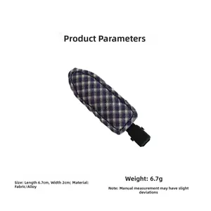 Blue and white plaid fabric hair clip with dimensions 6.7cm by 2cm and alloy base