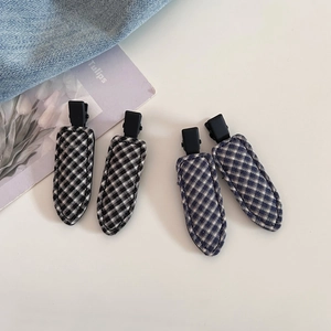 Korean Style Plaid Fabric Wrapped Duckbill Hair Clips Vintage Minimalist Checkered Side Fringe Clips For Women Daily Hair Accessories