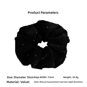 Guida alle taglie dello scrunchie in velluto a pois con diametro 18cm e larghezza 7.5cm
