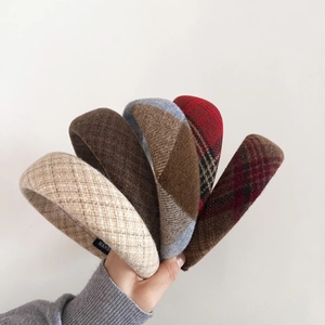 Set of five vintage plaid sponge headbands in various autumn winter color patterns