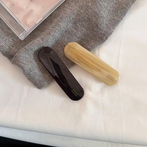Elegant tortoise shell and cream acetate hair clip set with gold handmade lettering
