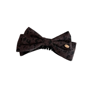 Pince à cheveux vintage motif léopard avec nœud et étiquette dorée élégante