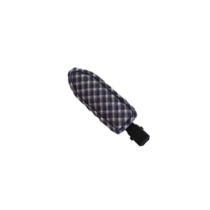 Minimalist blue and white checkered fabric hair clip with a vintage padded design