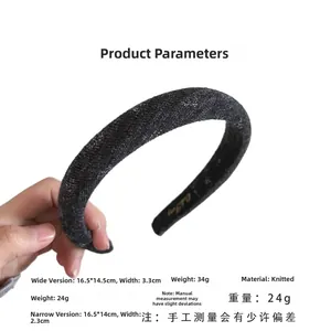 Detailed comparison of wide and narrow vintage floral knit sponge headbands with dimensions