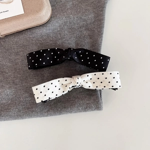 Retro black and white polka dot bow banana hair clips set for elegant ponytails