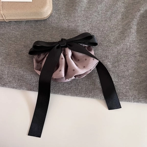 French Style Polka Dot Satin Bow Streamer Hair Clip For Women Elegant Large Ribbon Spring Clip Sweet Hair Accessories