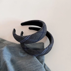 Chic gray plaid wool headband for women with high crown design for stylish hair styling