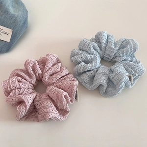 Pink and blue lace scrunchies set with hollow texture for elegant hairstyling