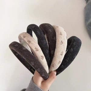 Vintage Knit Floral Sponge Headband Thick Padded Hair Hoop Retro High Cranial Top Hair Band For Women Daily Styling
