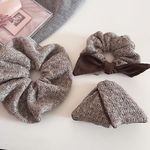 Autumn Winter Knitted Bow Scrunchie Set For Women Elegant Woolen Yarn Hair Tie Vintage Style Hair Accessories Hair Ring