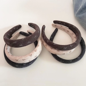 Thick sponge headband with vintage floral embroidery and knitted texture in assorted colors