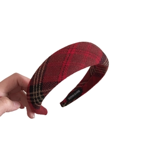 Classic red plaid wool sponge headband with a high crown design for a retro stylish look