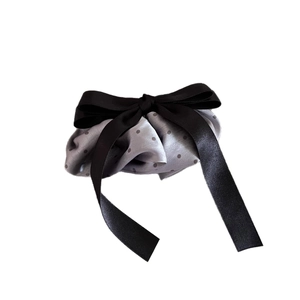 Polka dot satin bow hair clip with streamers in retro French style for women