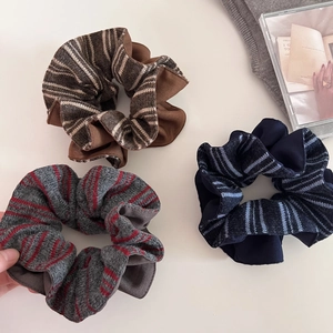 Korean Fashion Knitted Striped Patchwork Scrunchies Retro Large Hair Ties Elastic Hair Bands For Women Hair Accessories
