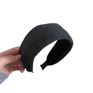 Winter thick dark grey knitted wide headband with elegant wool texture for women