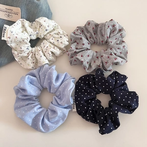 Chouchous Coréens en Tissu pour Femmes Motifs Floraux et à Pois Grands Chouchous en Mélange de Coton à Côtes Élastiques