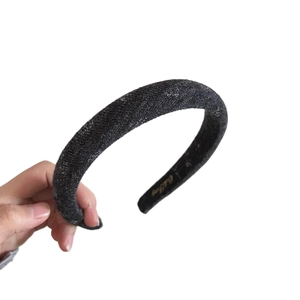 Retro black floral knit sponge headband with textured fabric for high skull top styling