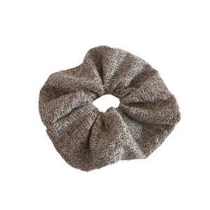 Knitted grey scrunchie hair tie with soft wool texture for women daily hairstyles