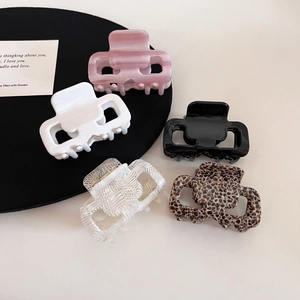 Set of five elegant square acetate hair claws in various patterns and colors