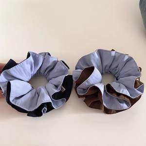 Two-tone Korean style oversized scrunchies in light blue and neutral fabric colors