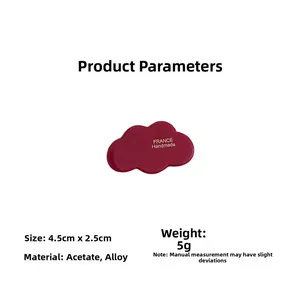 Deep red cloud acetate hair clip size detail showing 4.5cm by 2.5cm dimensions
