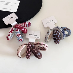 Set of 4 thickened high elasticity hair ties with polka dot and dog jacquard patterns
