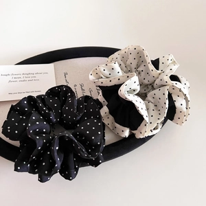 Elegant Vintage Satin Polka Dot Large Scrunchies For Women Fashion Pleated Elastic Hair Ties Stylish Hair Accessories