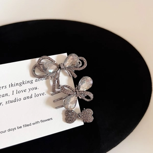 Gunmetal grey rhinestone bow hair claw clips set for elegant women hairstyles