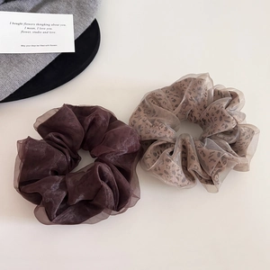 Elegant leopard print organza hair scrunchies set in brown for stylish hair styling
