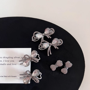Mini Rhinestone Bow Hair Claw Clip Gun Grey Metal Alloy Hair Accessory For Women High Cranial Top Elegant Butterfly Hair Clip