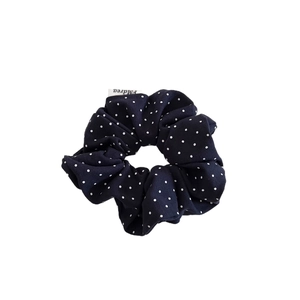 Chouchou bleu marine à pois blancs en tissu de coton doux pour coiffures coréennes