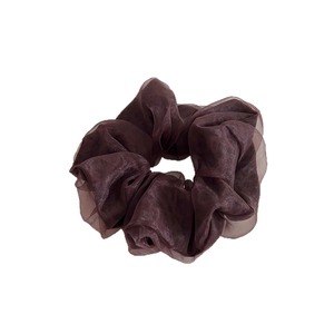 Elegant leopard print mesh scrunchie in deep brown fabric for stylish hair styling