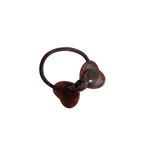 Brown bow acetate hair tie with high-elastic braided rope and polished heart-shaped design