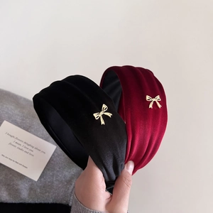 Vintage Velvet Bow Wide Headband For Women Elegant High Cranium Top Hair Hoop Fashion Accessories Burgundy Black