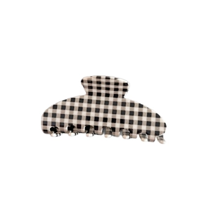 Classic black and white checkered acetate hair claw clip for elegant women styling