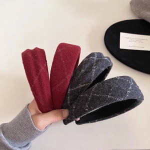 Vintage Plaid Fabric Padded Headband For Women Wide Thick Woolen Texture Hairband Elegant Winter Autumn Hair Accessories