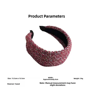 Close-up detail of the woven tweed fabric texture and dimensions for this retro headband