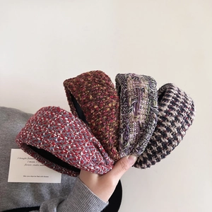 Detail of four tweed headbands showing textured weave and premium sponge padding