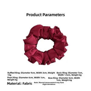 Comparaison détaillée des tailles de chouchous en satin bordeaux plissé soyeux
